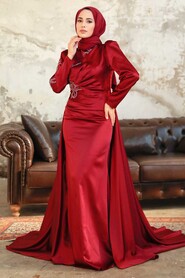  Elegant Claret Red Modest Evening Gown 22881BR - 2