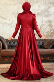  Elegant Claret Red Modest Evening Gown 22881BR - 4