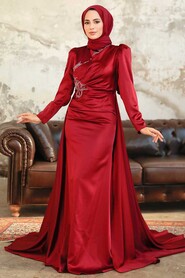  Elegant Claret Red Modest Evening Gown 22881BR - 3
