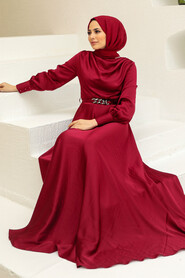  Elegant Claret Red Muslim Engagement Dress 3460BR - 2