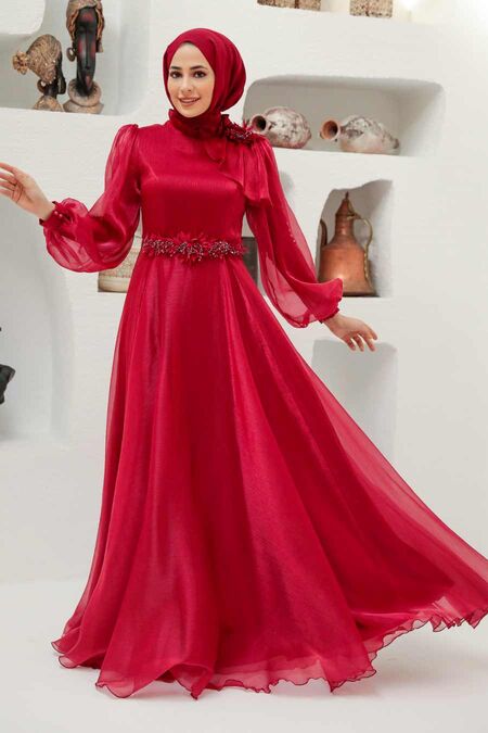 Elegant Claret Red Muslim Fashion Evening Dress 22310BR - NEVA STYLE