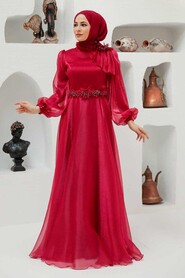  Elegant Claret Red Muslim Fashion Evening Dress 22310BR - 2