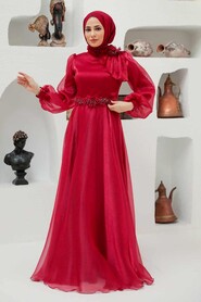  Elegant Claret Red Muslim Fashion Evening Dress 22310BR - 3