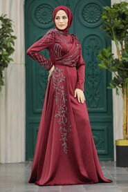  Elegant Claret Red Muslim Fashion Wedding Dress 40641BR - 1