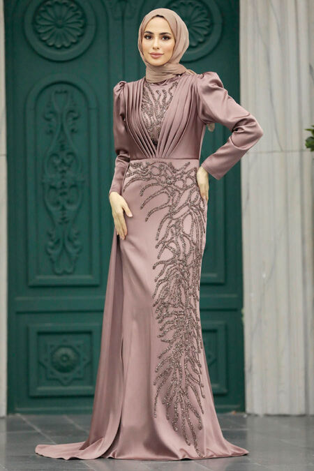  Elegant Copper Hijab Evening Gown 23122BKR - NEVA STYLE