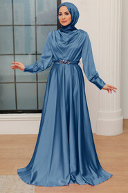  Elegant Dark Blue Muslim Engagement Dress 3460KM - NEVA STYLE