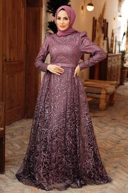  Elegant Dark Dusty Rose Hijab Evening Dress 22602KGK - 2