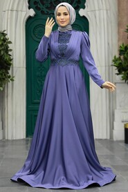  Elegant Dark Lila Hijab Engagement Gown 22221KLILA - 1