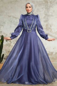  Elegant Dark Lila Hijab Evening Dress 36831KLILA - 1