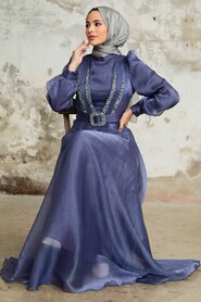  Elegant Dark Lila Hijab Evening Dress 36831KLILA - 3