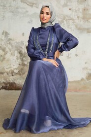  Elegant Dark Lila Hijab Evening Dress 36831KLILA - 4