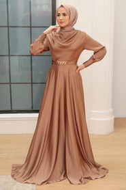  Elegant Dark Mink Muslim Engagement Dress 3460KV - 2