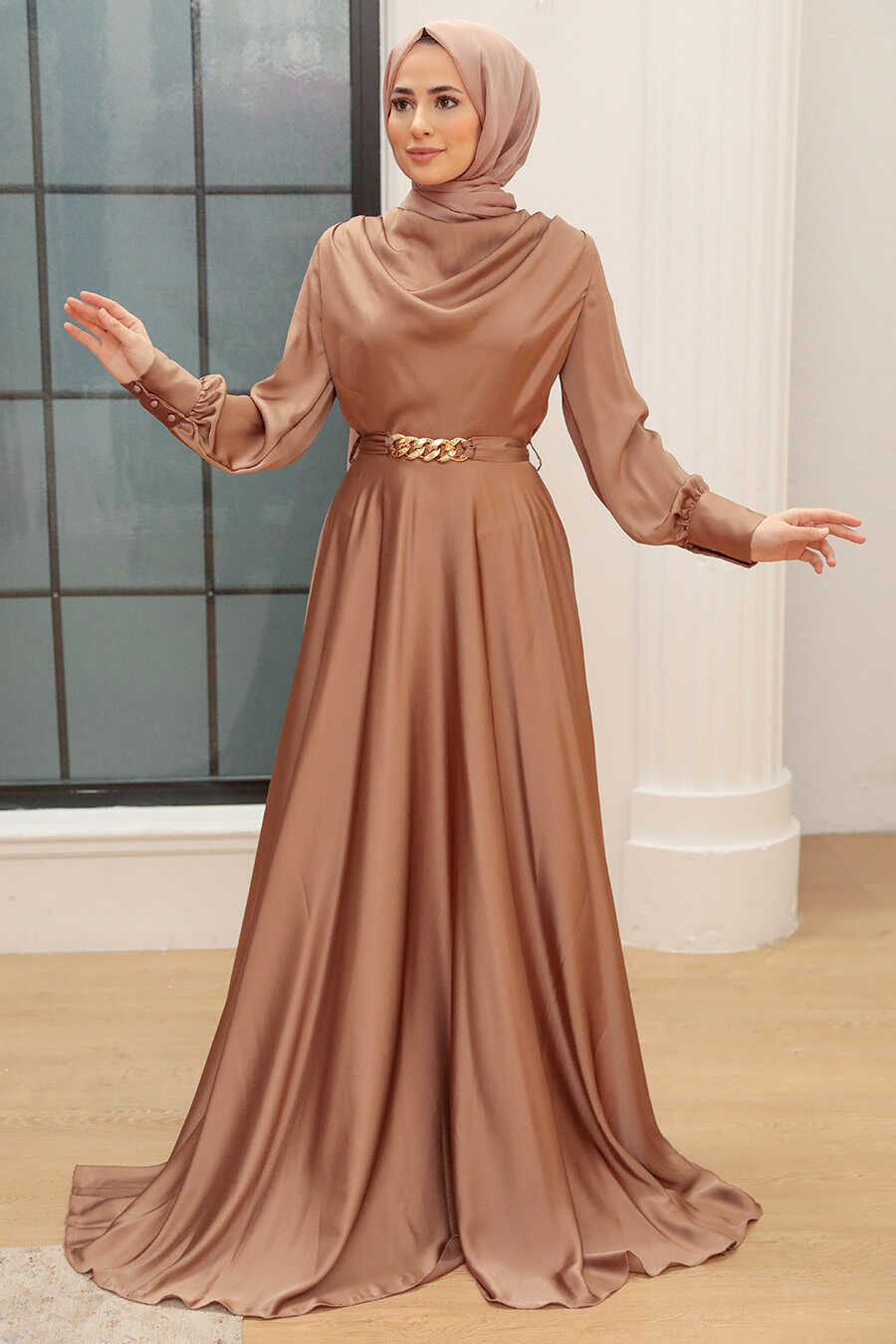 brown engagement dress Scoop-Neck Lace-up Back Maxi Dress in Chocolate Brown - 2