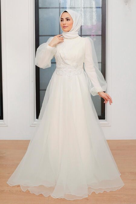 Elegant Ecru Muslim Engagement Dress 22540E - Neva-style.com