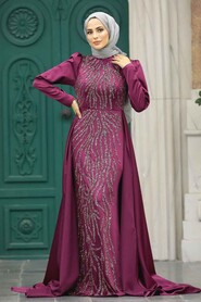  Elegant Fuchsia Islamic Wedding Gown 22990F - 3