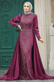  Elegant Fuchsia Islamic Wedding Gown 22990F - 1