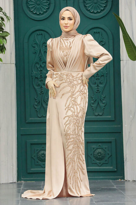  Elegant Gold Hijab Evening Gown 23122GOLD - NEVA STYLE