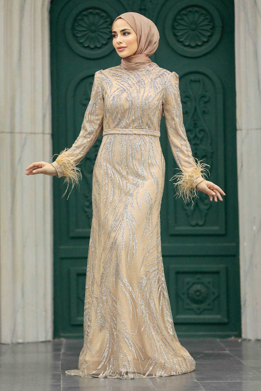 Neva Style - Elegant Gold Islamic Evening Dress 23061GOLD
