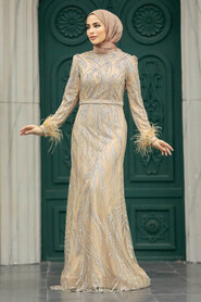 Neva Style - Elegant Gold Islamic Evening Dress 23061GOLD - Thumbnail