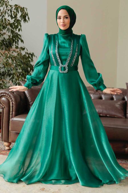 BNG Women Patterned Hijab Dress Green 563 - Vittoria main image 1
