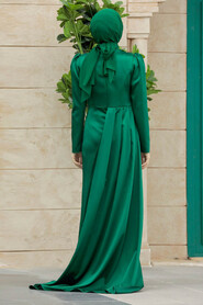 Neva Style - Elegant Green Hijab Evening Gown 23122Y - Thumbnail