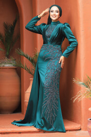  Elegant Green Hijab Evening Gown 23122Y - 2