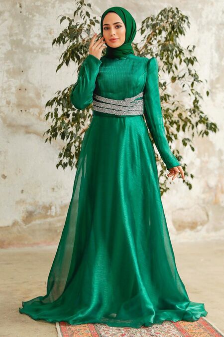  Elegant Green Muslim Fashion Wedding Dress 3812Y - NEVA STYLE