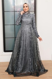  Elegant Grey Hijab Evening Dress 22602GR - 1