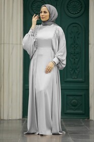  Elegant Grey Islamic Clothing Prom Dress 60201GR - NEVA STYLE