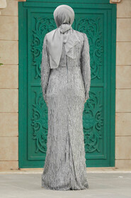  Elegant Grey Modest Islamic Clothing Prom Dress 2314GR - 3