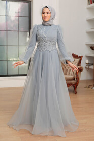  Elegant Grey Muslim Engagement Dress 22540GR - 1