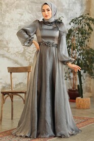  Elegant Grey Turkish Modest Bridesmaid Dress 22310GR - 3
