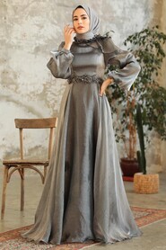  Elegant Grey Turkish Modest Bridesmaid Dress 22310GR - 2