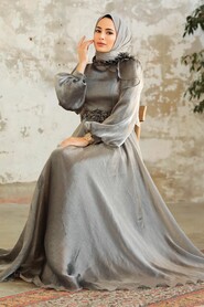  Elegant Grey Turkish Modest Bridesmaid Dress 22310GR - 4