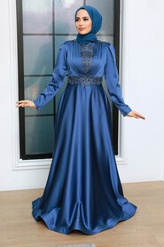  Elegant İndigo Blue Hijab Engagement Gown 22221IM - 2