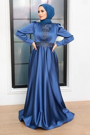  Elegant İndigo Blue Hijab Engagement Gown 22221IM - 1