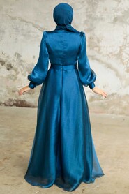  Elegant İndigo Blue Hijab Evening Dress 36831IM - 4