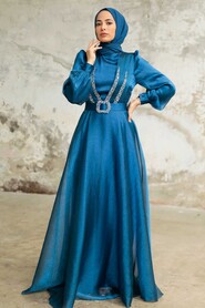  Elegant İndigo Blue Hijab Evening Dress 36831IM - 2