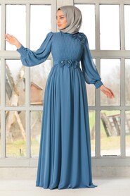  Elegant İndigo Blue Muslim Bridesmaid Dress 21951IM - 1