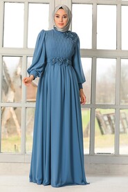  Elegant İndigo Blue Muslim Bridesmaid Dress 21951IM - 2