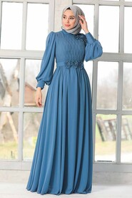  Elegant İndigo Blue Muslim Bridesmaid Dress 21951IM - 4