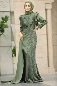  Elegant Khaki Hijab Evening Gown 23122HK - 3