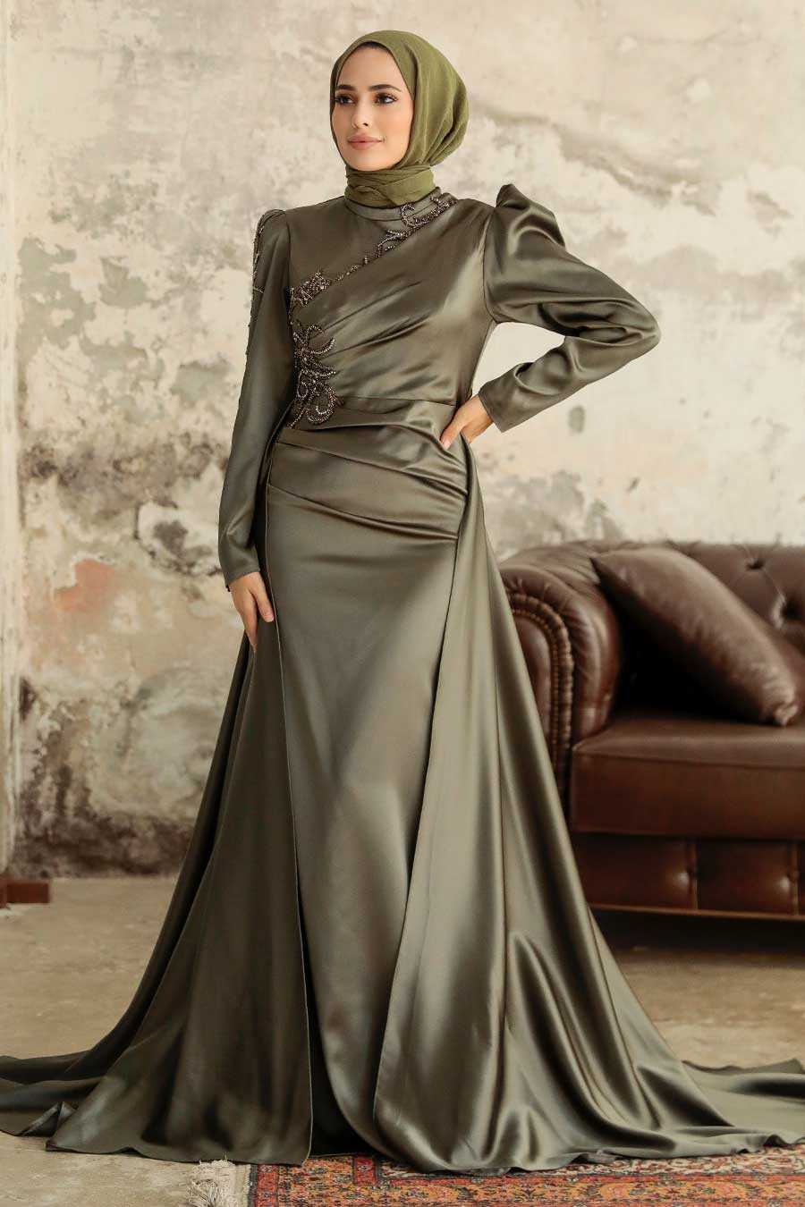  Elegant Khaki Modest Evening Gown 22881HK