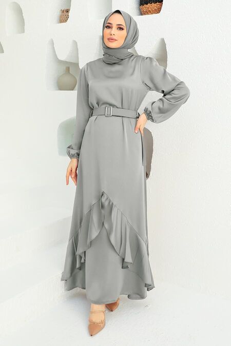  Elegant Light Grey Muslim Fashion Evening Dress 4566AGR - NEVA STYLE