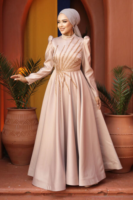 Elegant Mink Hijab Wedding Dress 2265V - NEVA STYLE