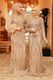  Elegant Mink Islamic Long Sleeve Dress 931V - 3