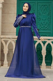  Elegant Navy Blue Muslim Engagement Dress 25854L - 2