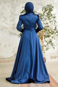  Elegant Navy Blue Modest Islamic Clothing Evening Dress 22221L - 3