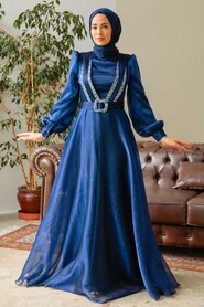  Elegant Navy Blue Hijab Evening Dress 36831L - 2