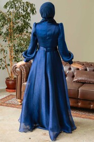  Elegant Navy Blue Hijab Evening Dress 36831L - 3